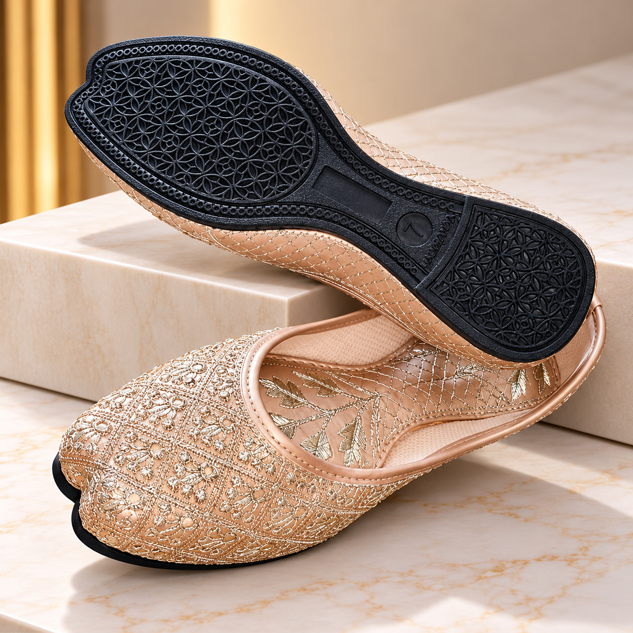 Women's Mojri Pakistani Juti Light Golden Traditional Ethnic - Image 2