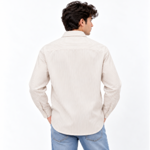 YOUNGOR Men’s Premium Beige Striped Full Sleeve Printed Casual Shirt