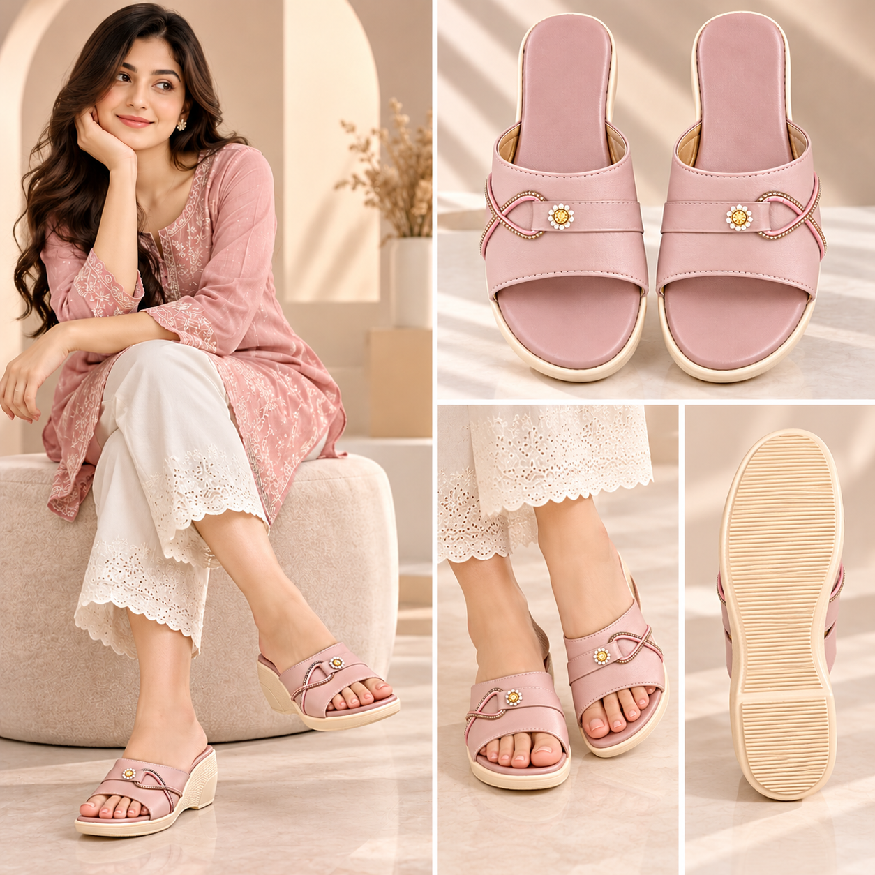 Softline Fancy Baby Doll Girls Wedge Heel Sandals | Dusty Pink - Image 4