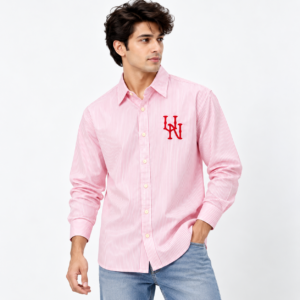 Pink White Striped Full Sleeve Casual Shirt