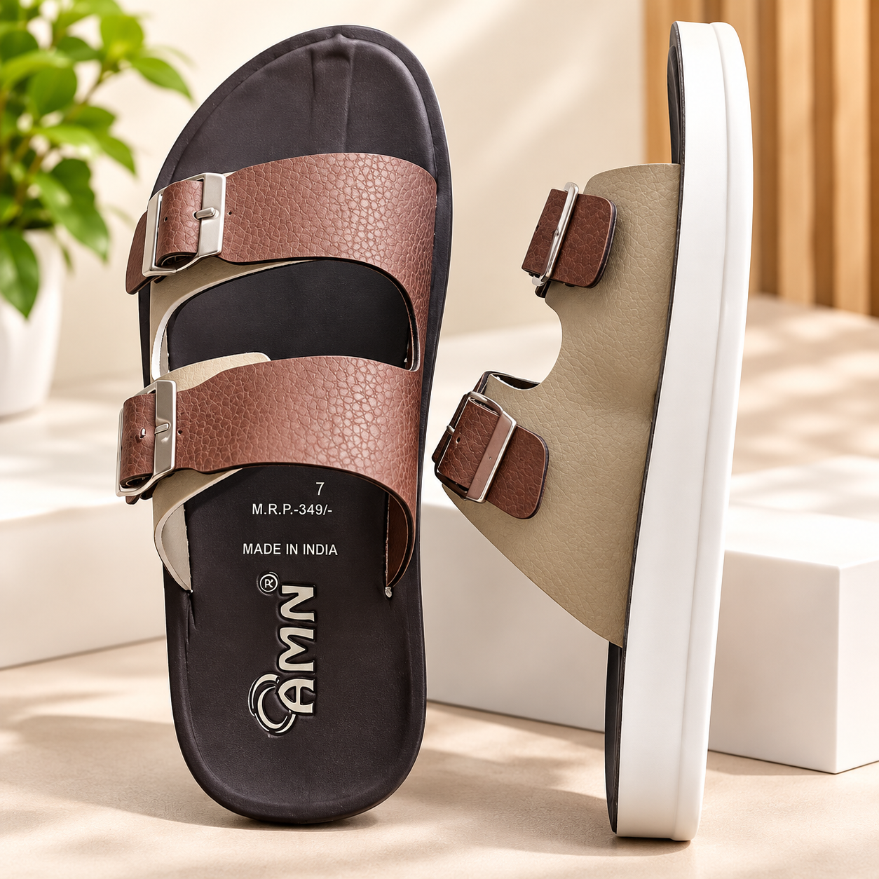 AMN Men's Buckle Slippers