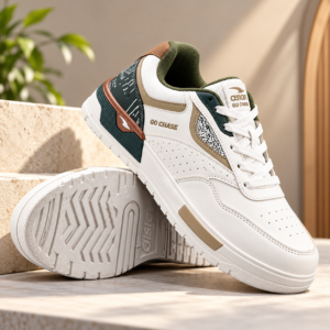 Asian Motion-02 Men's Casual Sneakers White Olive Beige Shoes
