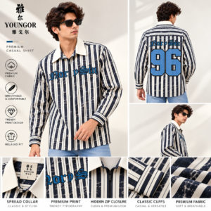 BLACKETT Cream Striped Full Sleeve Shirt