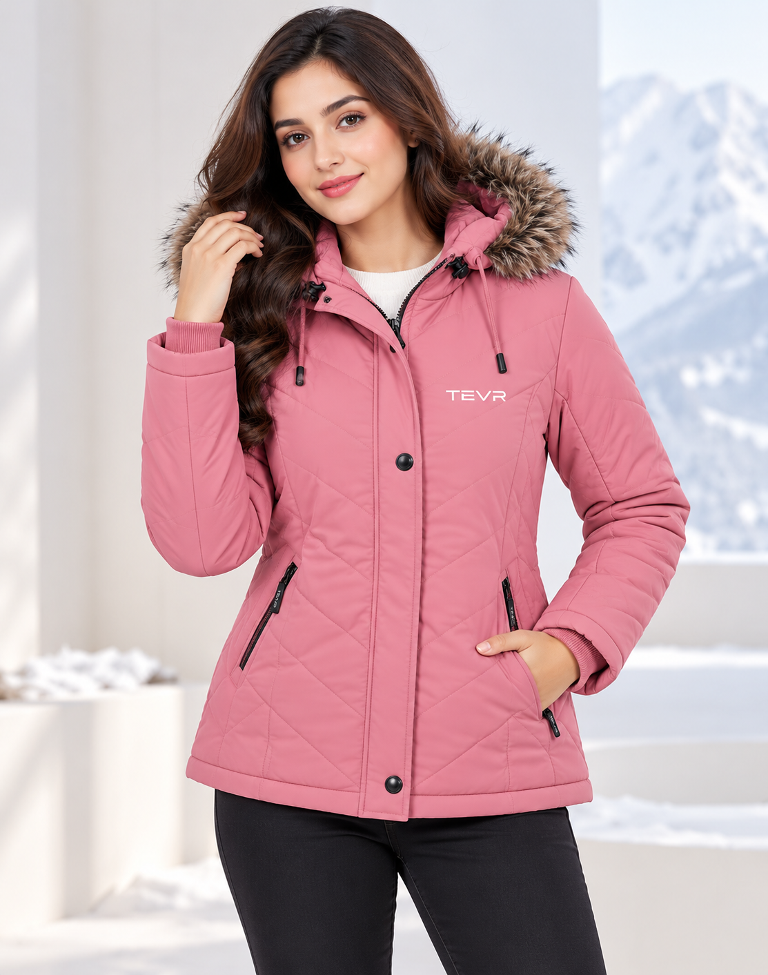 Girl's Fur Hooded Winter Jacket | Russian PU Quilted Jacket | TEVR - Image 6