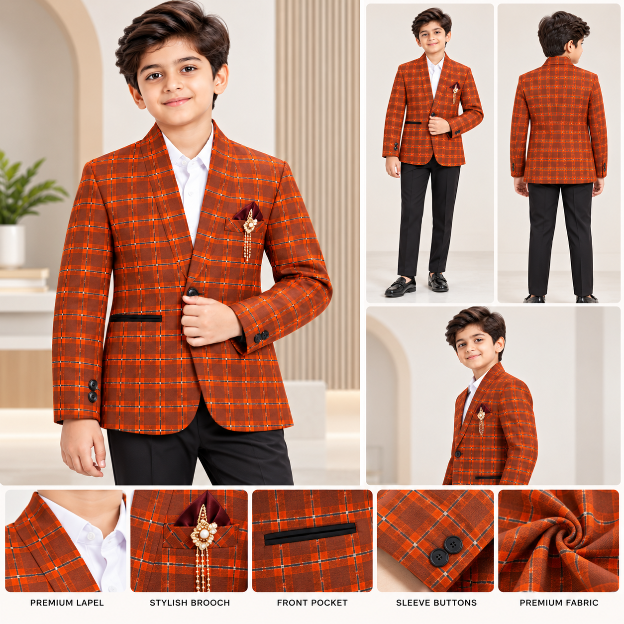 Boys Premium Checked Blazer / Coat - Image 4