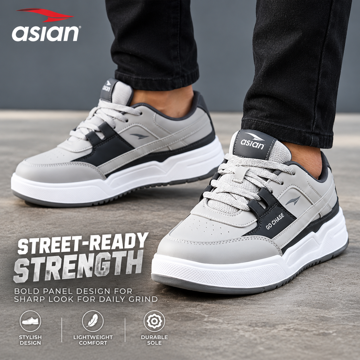 Asian Unicorn-13 Men's Casual Sneakers Light Grey | Dark Grey Shoes - Image 2