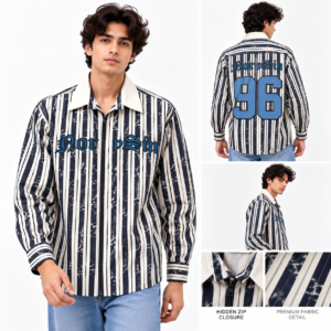 BLACKETT Cream Striped Full Sleeve Shirt