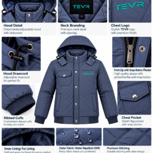 TEVR Waterproof Hooded Winter Jacket Men Slate Blue