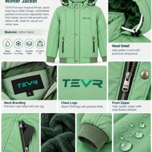 Mint Green Hooded Winter Jacket for Women | Padded Casual Jacket | TEVR