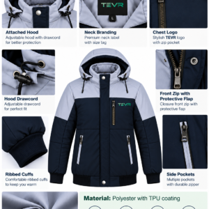 TEVR Hooded Windcheater Jacket Men  Navy Blue | Light Grey