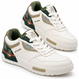 Asian Motion-02 Men's Casual Sneakers White Olive Beige Shoes